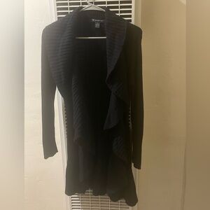 INC Black Ruffled ribbed open Cardigan rabbit hair blend size S